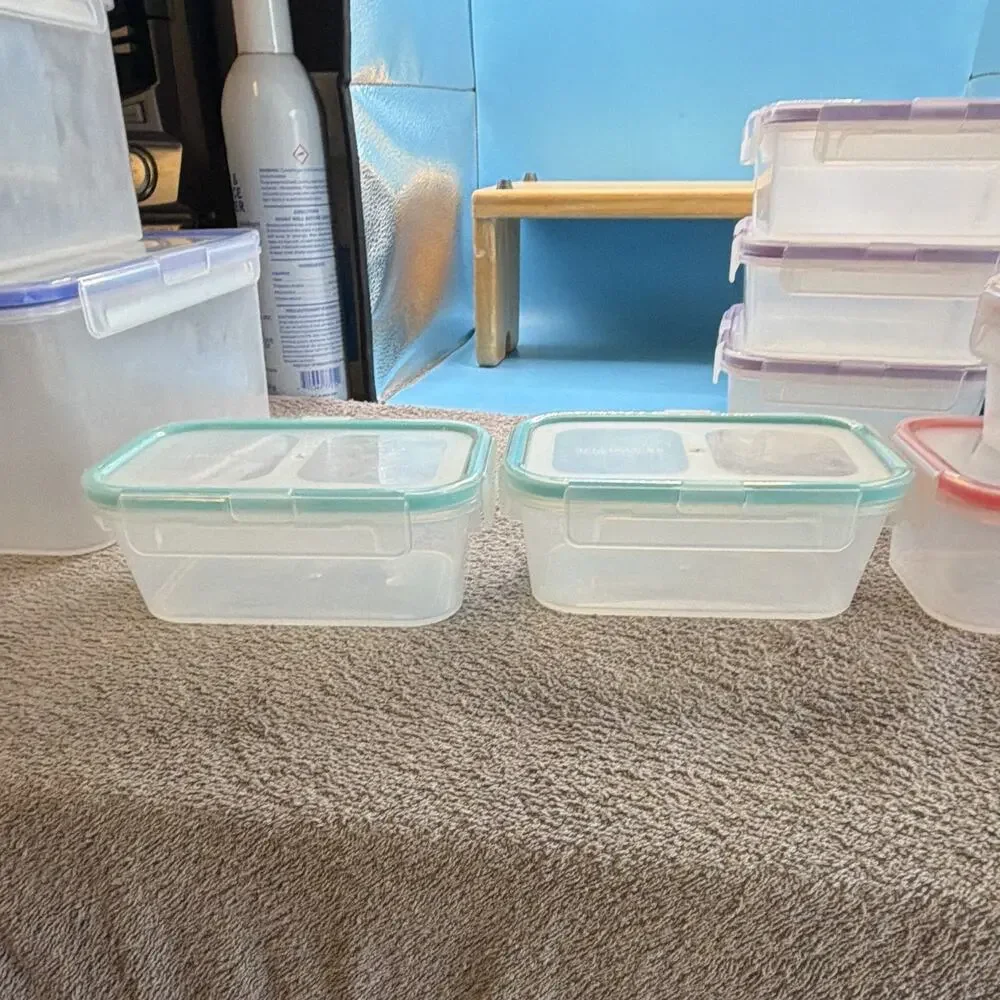 Snapware Clear Plastic Rectangle Storage Container Set 37 oz Snap Lids 9 pc